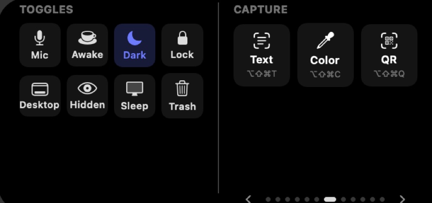 Quick toggles and capture tools inside the open notch
